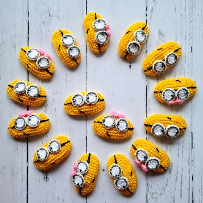 Hairpins for children - My, Needlework, Needlework without process, Decoration, Minions, Knitting, Crochet, Longpost