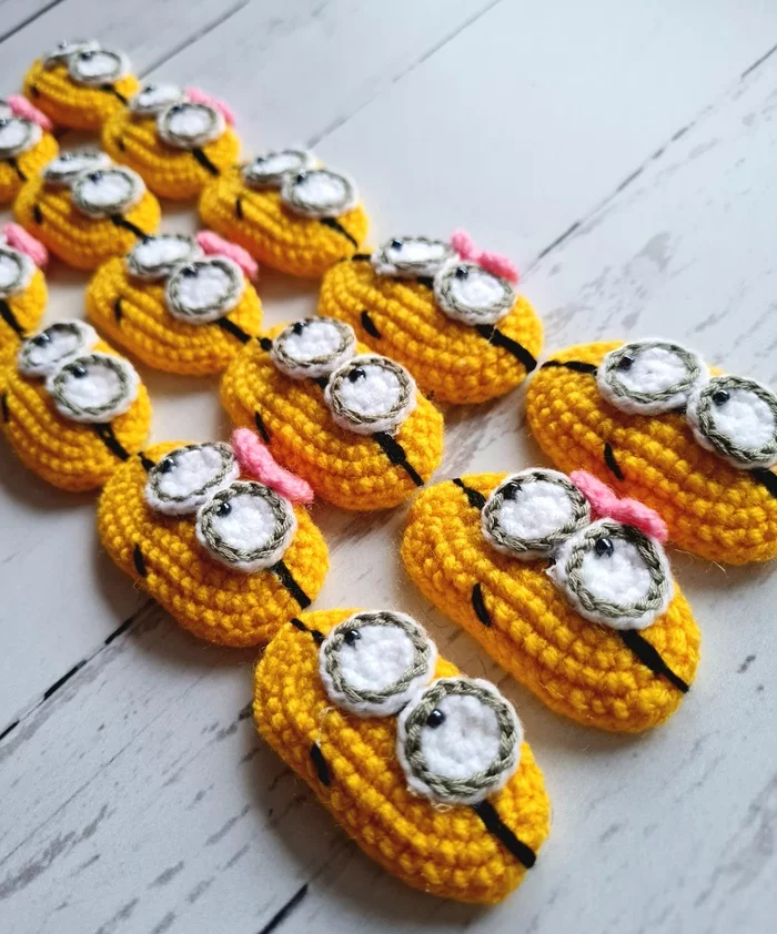 Hairpins for children - My, Needlework, Needlework without process, Decoration, Minions, Knitting, Crochet, Longpost