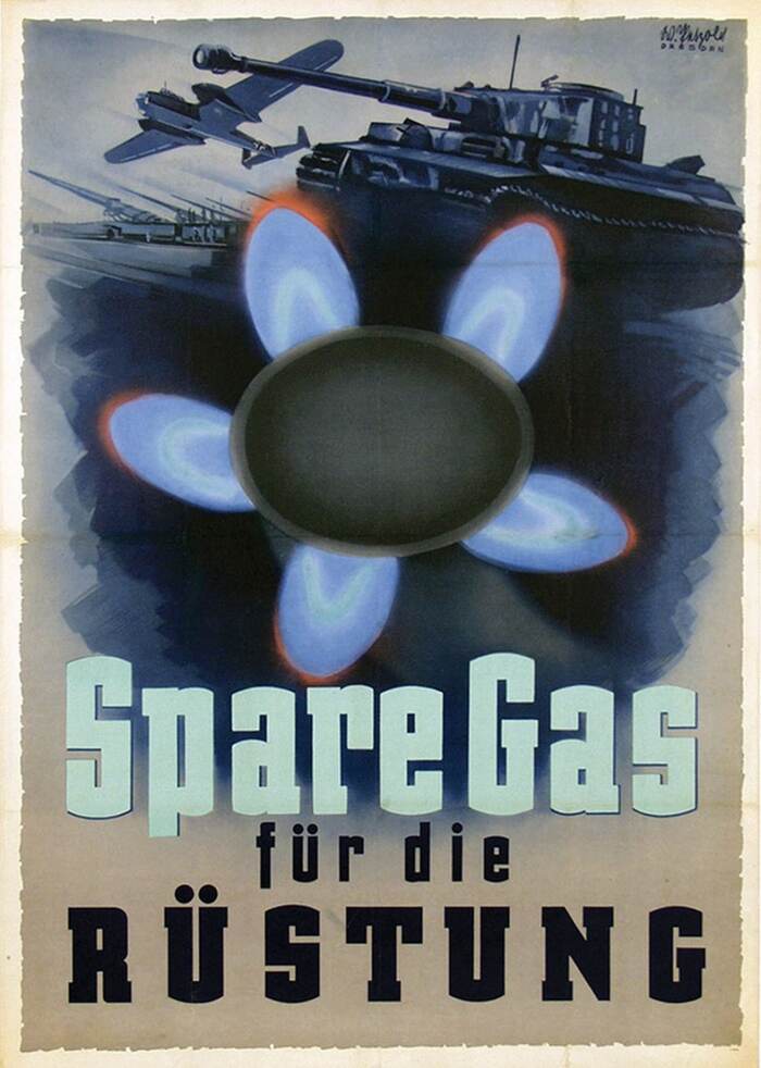 Немецкий антикварный плакат Газ, Германия, Плакат, Агитационный плакат, Экономия