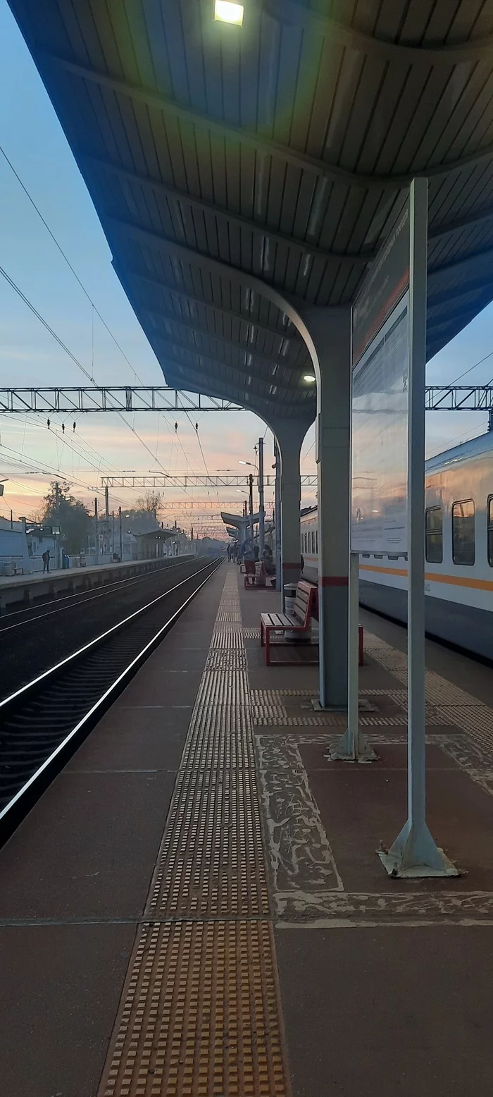 evening station - My, Train, Dahl, Sunset, Fog, Подмосковье, Station, Longpost