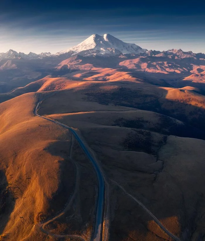 Jily-su. The most beautiful road of the Caucasus - My, Nature, The mountains, The rocks, Road, Sunrises and sunsets, Elbrus, Autumn, Aerial photography, The photo