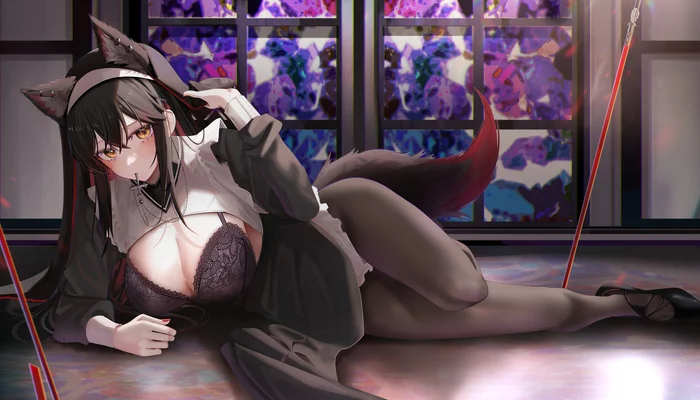 Nun Texas (Дополнение) - NSFW, Аниме, Anime Art, Arknights, Texas (Arknights), Ru zhai, Сиськи, Колготки, Animal Ears, Рисованная эротика, Эротика, Длиннопост, Монашка