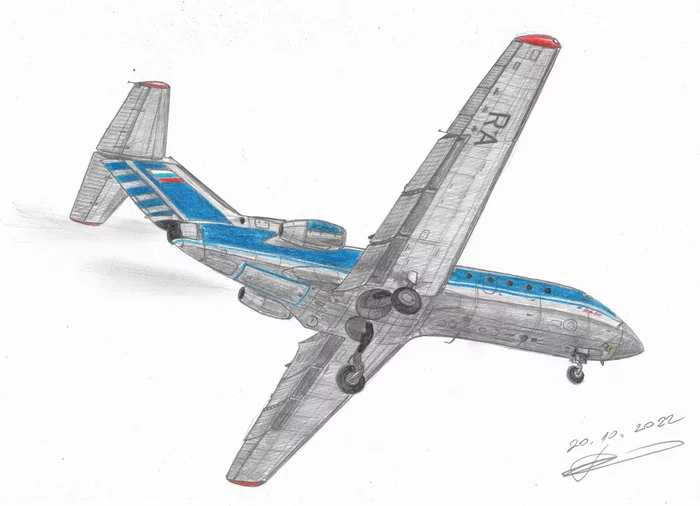 Yak-40 - My, Pencil drawing, Airplane, Yak-40, Aviation