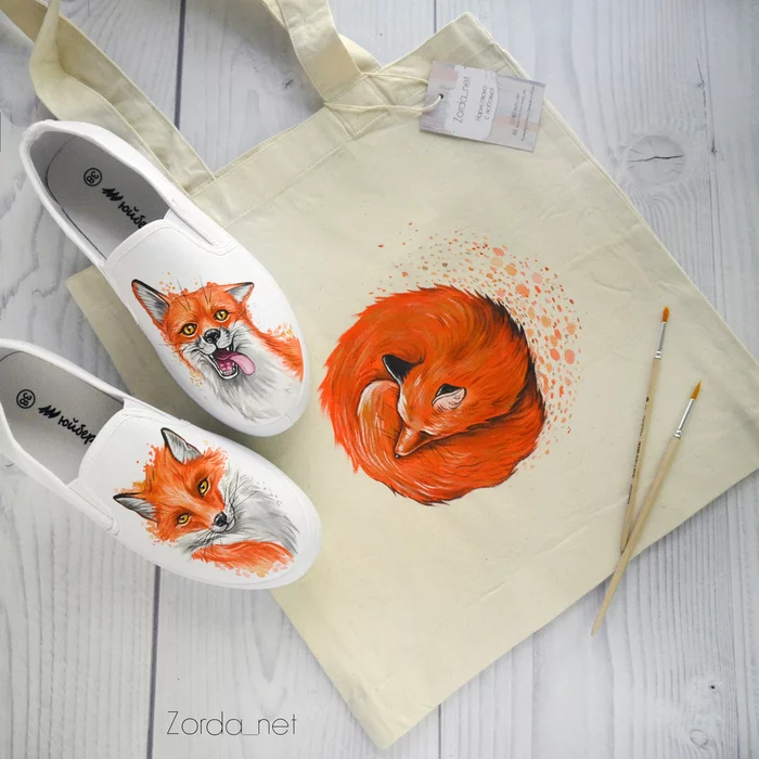 There are no many chanterelles! - Longpost, Shoe painting, Fox, Handmade, Friday tag is mine, Needlework without process, My