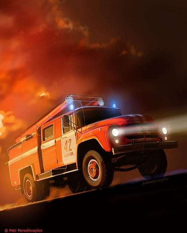 The Old Hard Worker - Art, Zil, ZIL-130, Auto, Fire engine