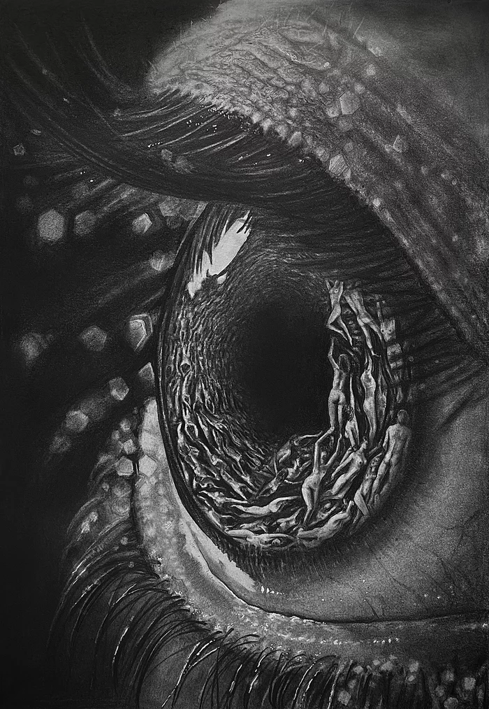 Deep inside A3, pencil - My, Pencil, Drawing, Art, Artist, Eyes, Painting, Video, Vertical video, Longpost