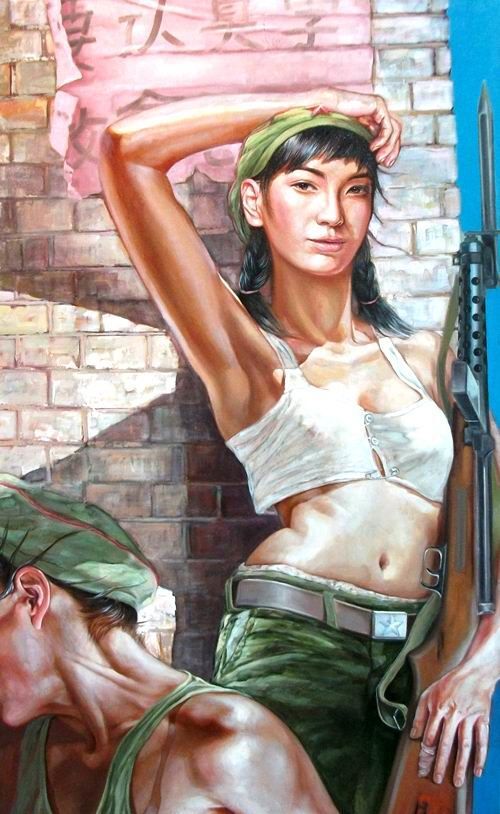 Girls in the Chinese Army: Hu Min's Sexy Painting - NSFW, China, Chinese, Painting, Artist, The culture, Erotic, Modern Art, Painting, Longpost