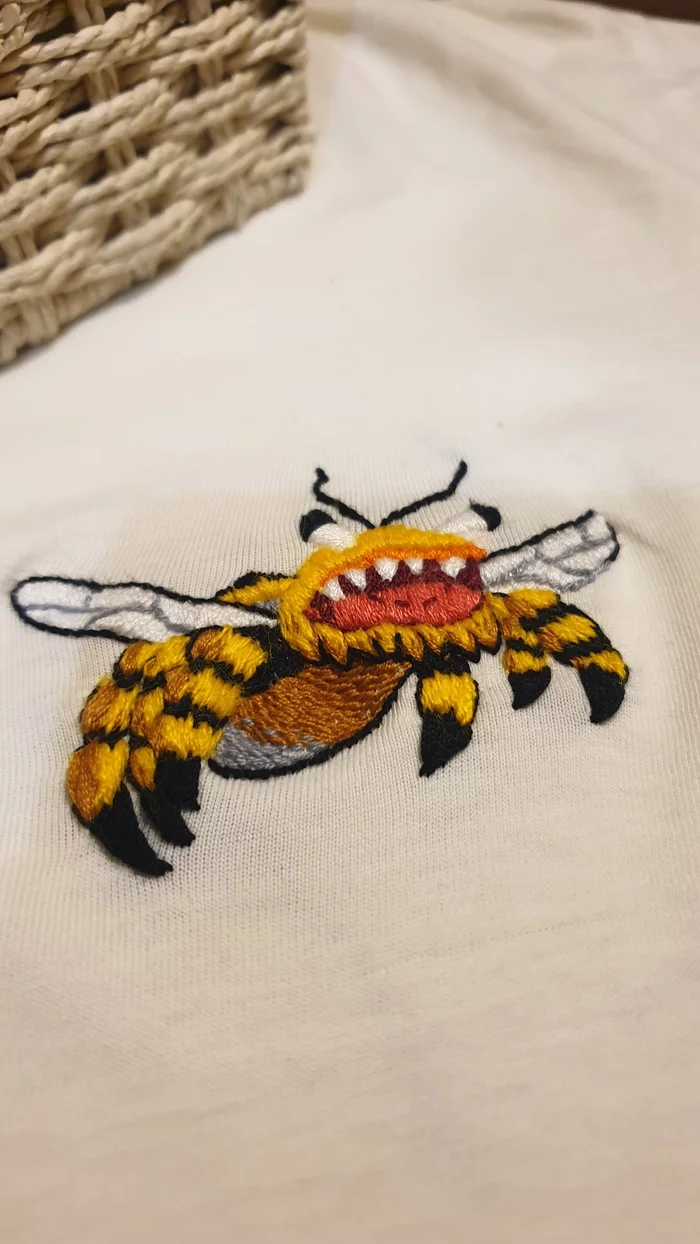 I smoked a wasp too - My, Embroidery, Fools village, Bees, Needlework, Longpost