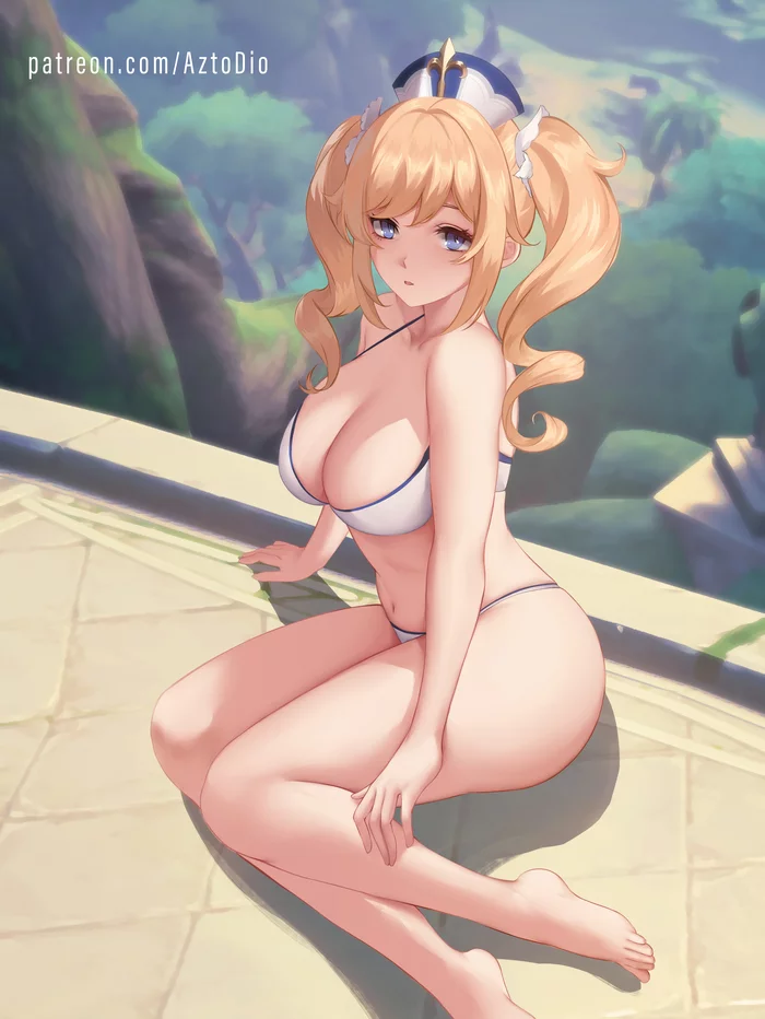 Barbara - NSFW, Anime, Anime art, Genshin impact, Barbara, Aztodio, Swimsuit, Boobs, Nudity, Games, Hand-drawn erotica, Erotic, Longpost