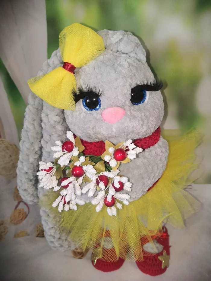 Bunny Nastasya! - My, Amigurumi, Knitting, Crochet, Soft toy, Plush Toys, Peekaboo, Presents, New Year, Hobby, Love, Hare, Eared, Longpost