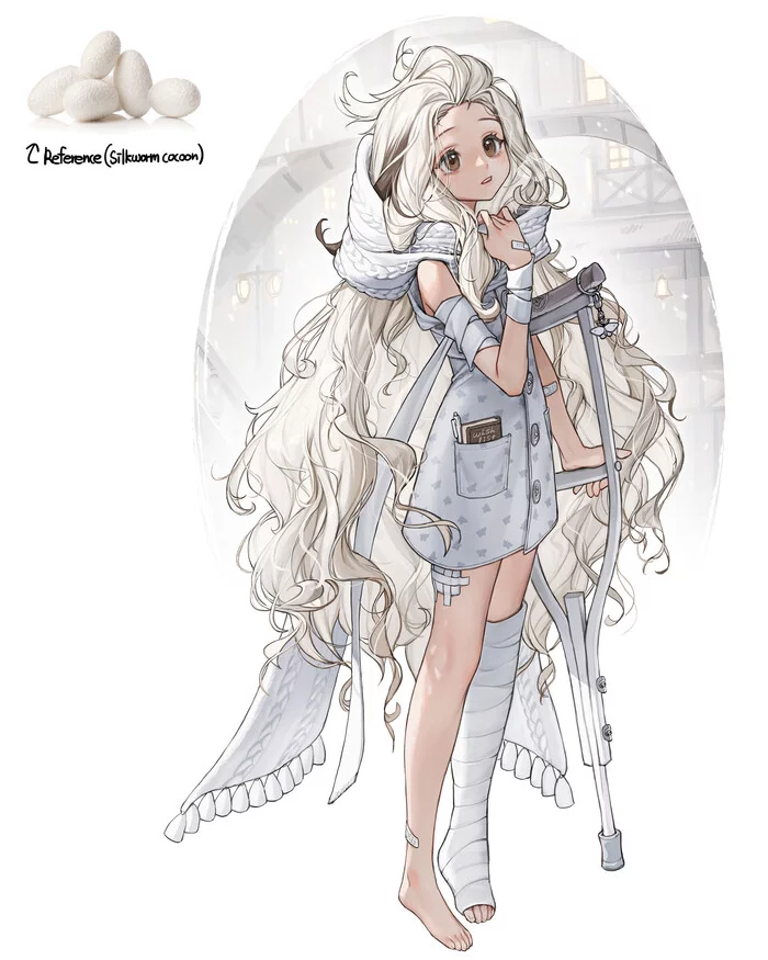 silkworm cocoon girl - Art, Artstation, Anime, Humanization, Cocoon, Silkworm, Anime art