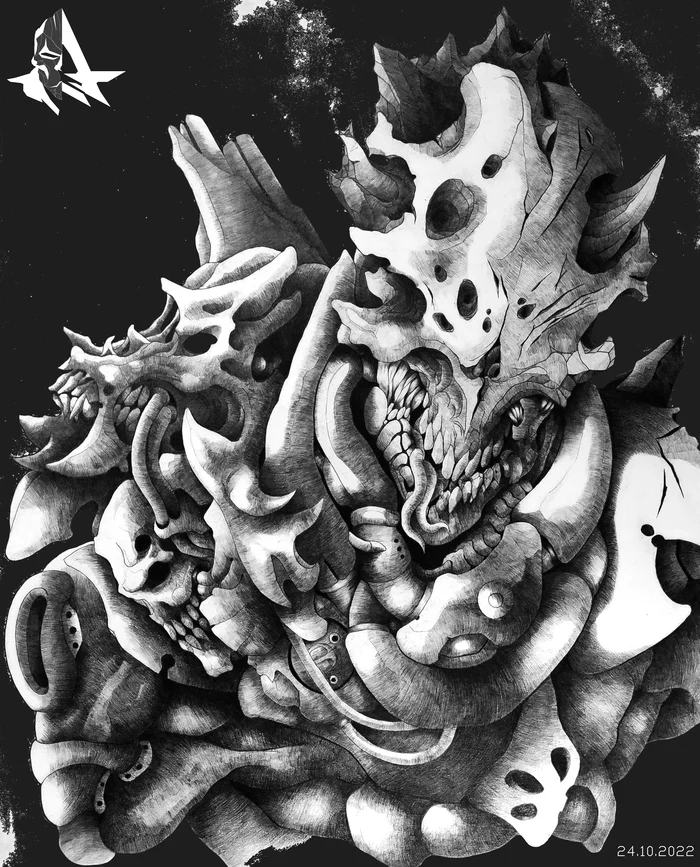 Path of Demon - My, Pencil drawing, Black and white, Demon
