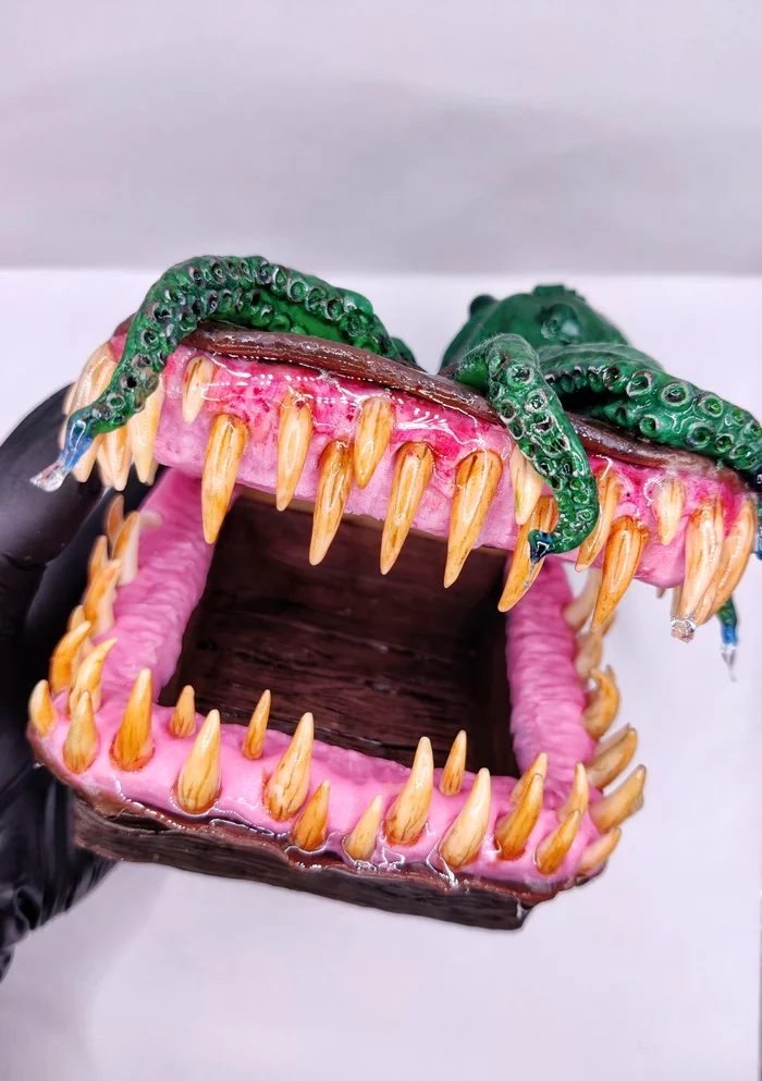 Box Mimic with an octopus - My, Mimic, Polymer clay, Needlework without process, Box, Dnd 5, Horror, CreepyStory, Dungeons & dragons, Longpost