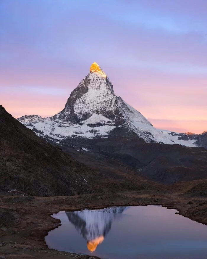 Matterhorn in the morning sun - The photo, The mountains, Sunrise, Switzerland, Matterhorn