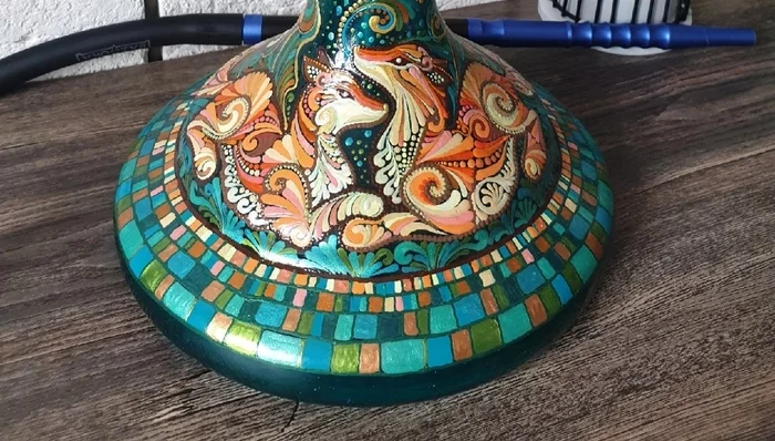 Hookah decor: foxes in love - My, Flask, Hookah, Decor, Design, Dot painting, Interesting, Stained glass paints, Creation, Needlework with process, Handmade, Customization, Mosaic, Imitation, Fox, Love, Flowers, Brightness, Graphically, Video, Soundless, Vertical video, Longpost