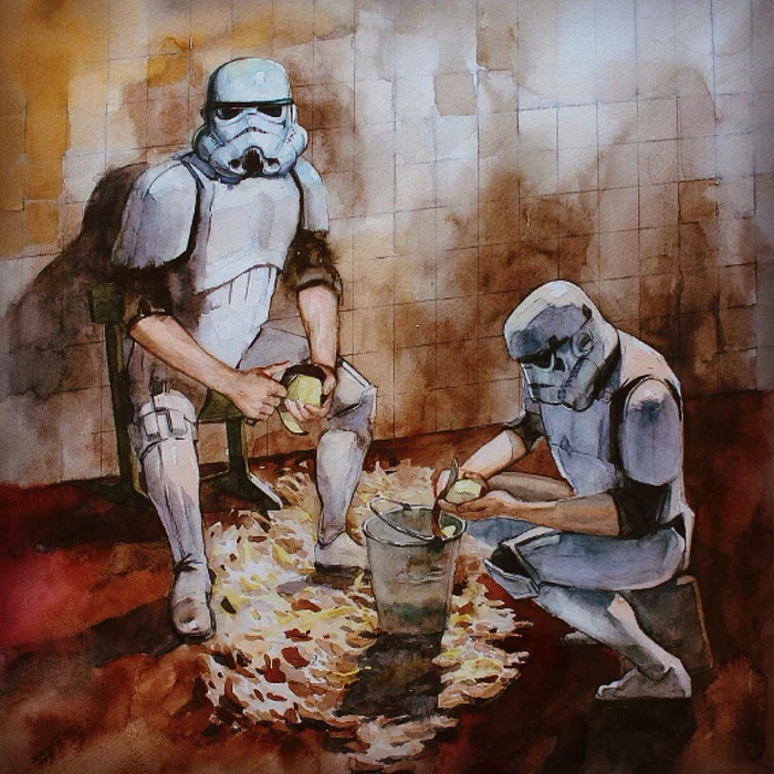 stormtroopers in the army - My, Star Wars, Army, Humor, Military service, Watercolor, Modern Art
