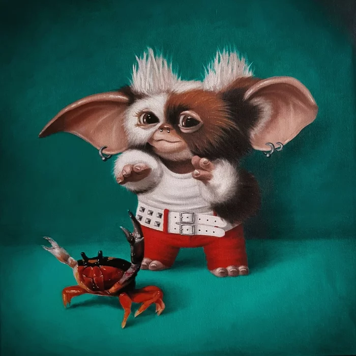 Gizmo + Flint - My, Drawing, Oil painting, Painting, The prodigy, Gremlins, Keith Flint, Flint, Butter, Canvas, Longpost