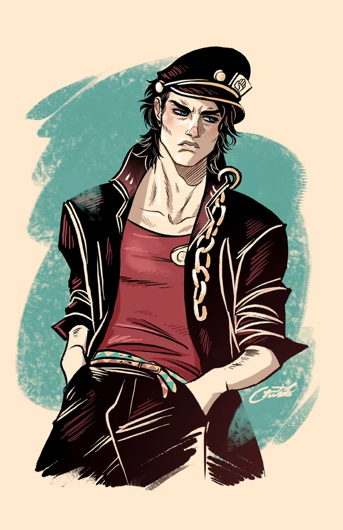 Jotaro - Арт, Аниме, Anime Art, Jojos Bizarre Adventure, Kujo Jotaro