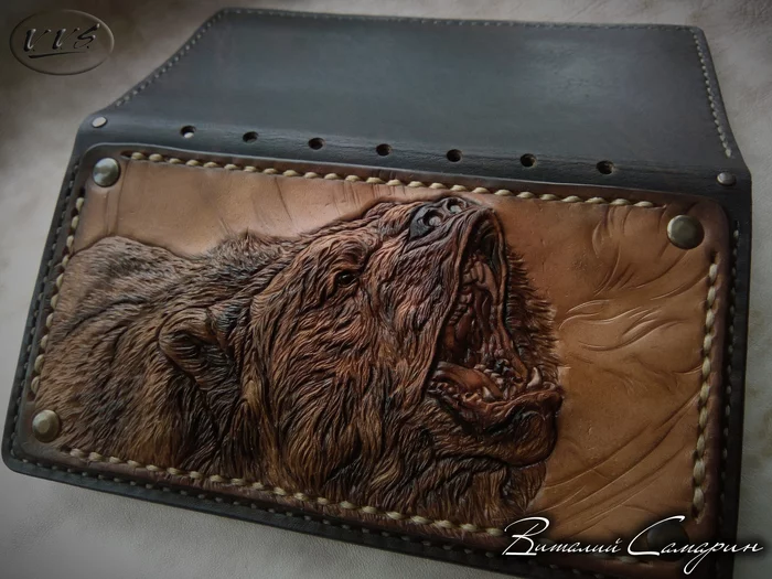 Leather wallet Bear - My, Longpost, Handmade, Needlework without process, Wallet, Wallet, Purse, Clutch, Style, Exclusive, Leather products, Natural leather, The Bears, Brown bears