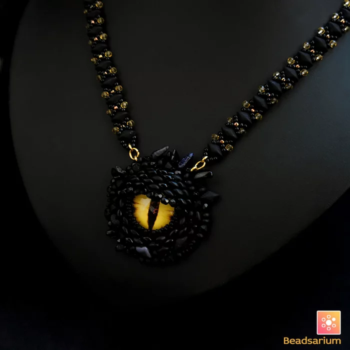 dragon eyes - My, Creation, Needlework, Decoration, The Dragon, Beads, Beading, Beadwork, Necklace, Choker, Longpost