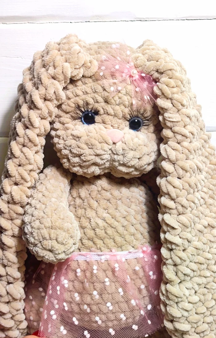 I'm back to you with a bunny) - My, Bunny, Hare, Girl, Handmade, Crochet, Knitted toys, Longpost