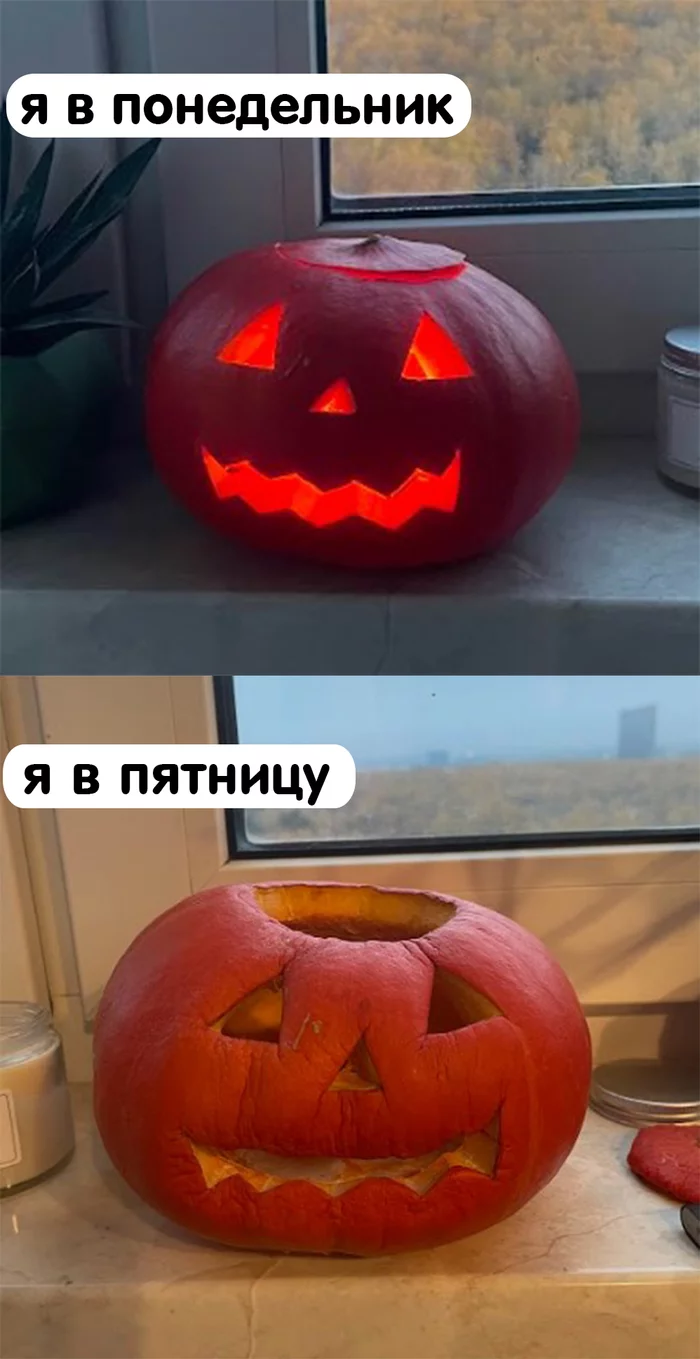 The pernicious influence of the working week - Halloween pumpkin, Pumpkin, Humor, Picture with text