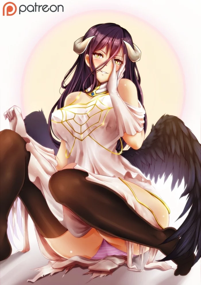 Albedo - NSFW, Art, Anime, Anime art, Overlord, Albedo, Succubus, Erotic, Hand-drawn erotica, Underpants, Stockings