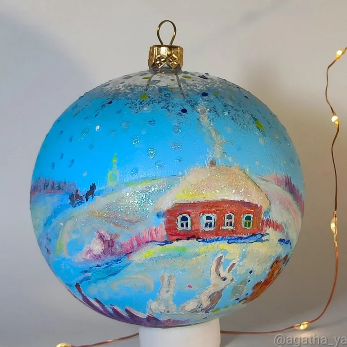 Winter day - My, Ball, Christmas decorations, Winter, Painting, Landscape, Handmade, Longpost