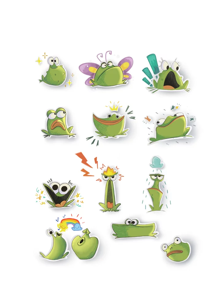 Froggy stickers - Stickers, Frogs, Milota, Emotions, Digital drawing