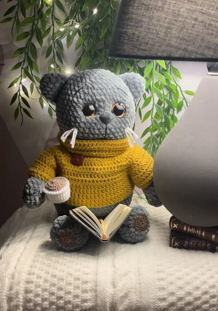 cat lamp - My, Amigurumi, Handmade, Knitted toys, Time for drop dead stories, Needlework without process