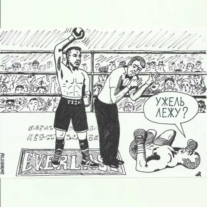 Palindrome Kostya Tszyu - My, Drawing, Kostya Tszyu, Boxing, Knockout, Humor, Sport