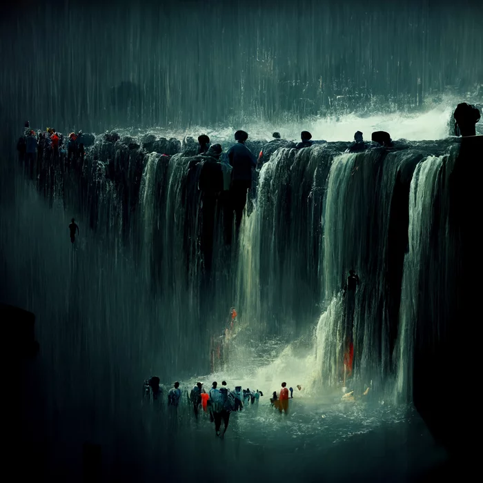 Endless Waterfall - My, Art, Painting, Modern Art, Waterfall, Midjourney, Нейронные сети