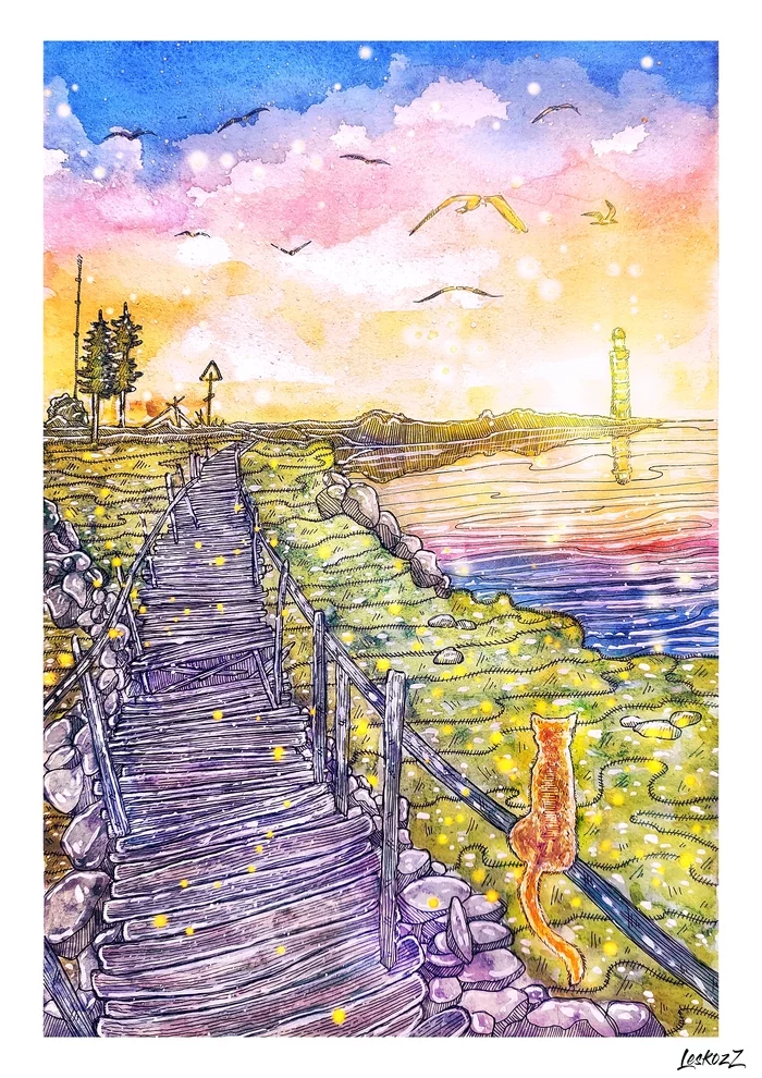 Bridge - My, Illustrations, Painting, Drawing, Art, Krita, Bridge, Sky, Watercolor