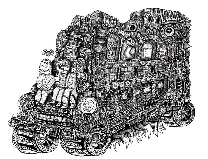 Train - My, Art, Drawing, Illustrations, Doodle, Monster, Aliens, Characters (edit), Halloween, Detailing, Pen drawing