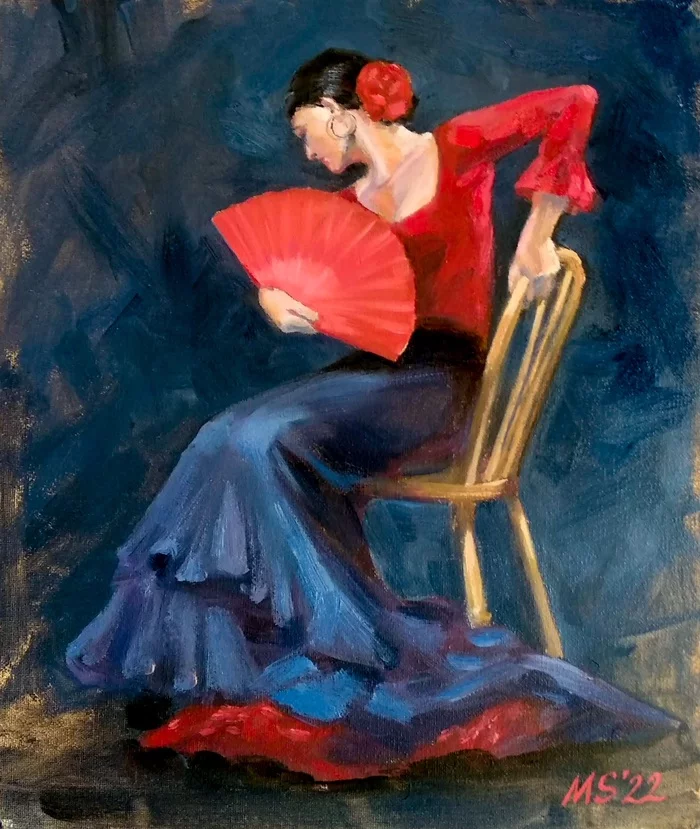 Flamenca with fan - My, Artist, Traditional art, Painting, Flamenco, Fan, Dancing, Longpost, Girls