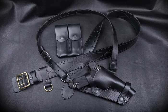Leather accessory set for Luger P08, holster, belt, pouches, harness - My, Leather products, Natural leather, With your own hands, Accessories, Male, Leather, Luger p08, Holster, Harness, Longpost