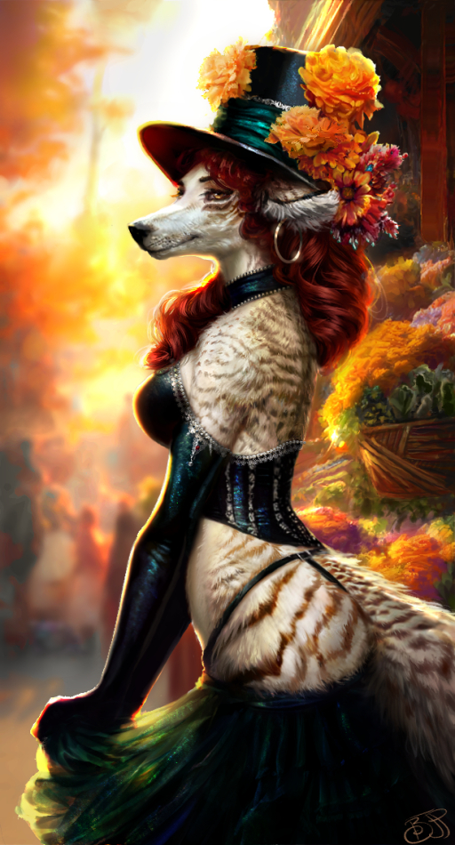 flower lady - Furry, Anthro, Art, Furry canine, Silverone