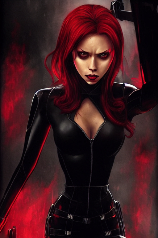 Black Widow in the style of BloodRayne: - My, Нейронные сети, Midjourney, Black Widow, Marvel, Generation, Drawing, Digital drawing, Longpost