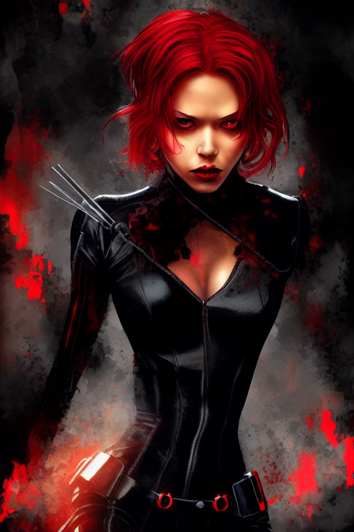 Black Widow in the style of BloodRayne: - My, Нейронные сети, Midjourney, Black Widow, Marvel, Generation, Drawing, Digital drawing, Longpost