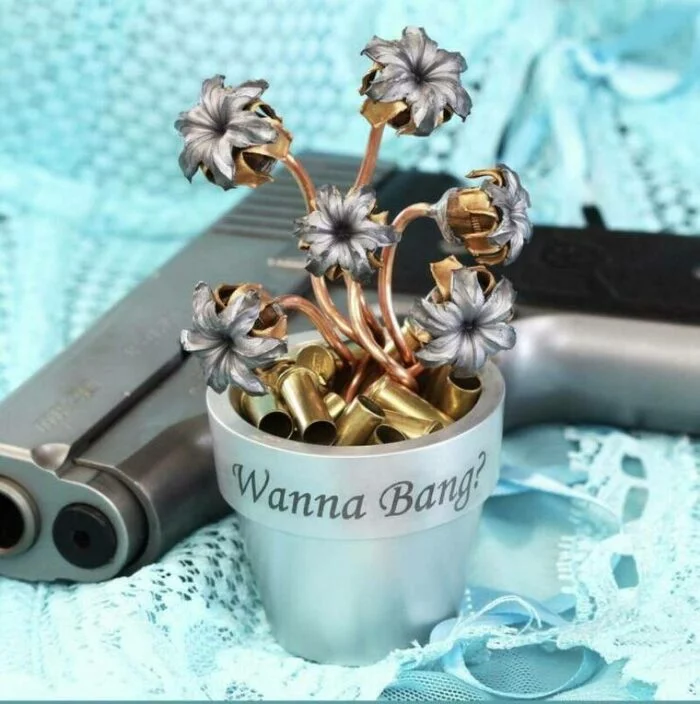 romantic - Flower pot, Flowers, Bullet, Cartridges, Pistols