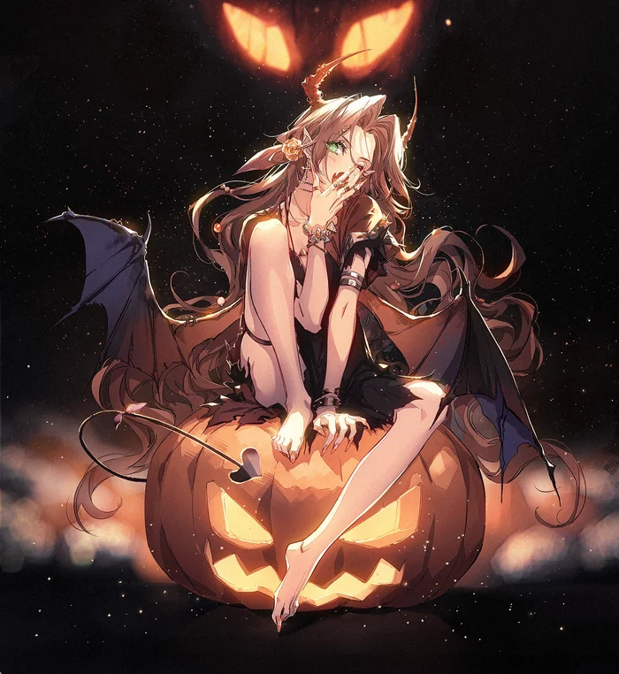 Hallowen Aerith - Аниме, Anime Art, Aerith Gainsborough, Final Fantasy VII, Костюм на Хэллоуин