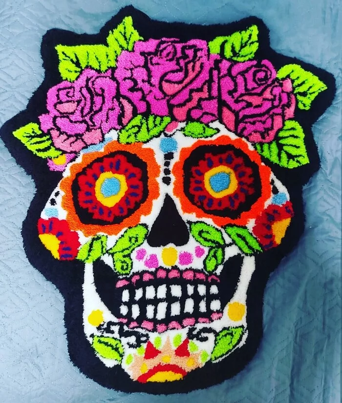 Carpet Calavera Katrina - My, Carpet, Handmade, With your own hands, Scull, Mexico, Longpost