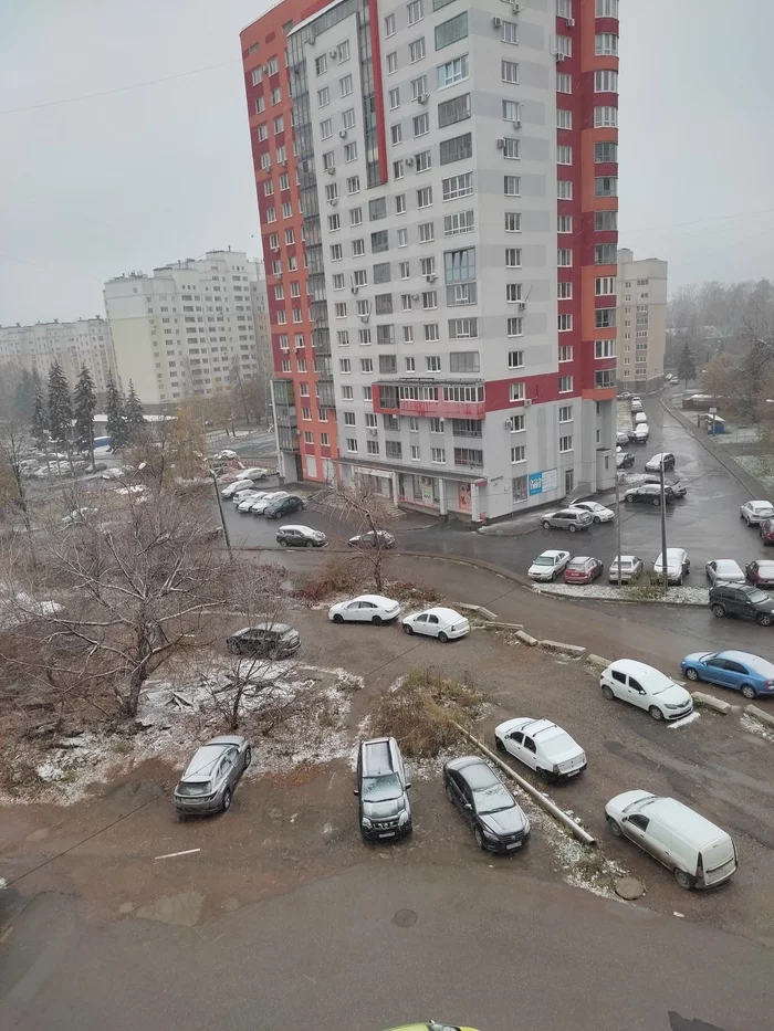 First snow in Ufa and flat white for 100 rubles - My, Ufa, Road, Environment, Coffee, Longpost, Snow