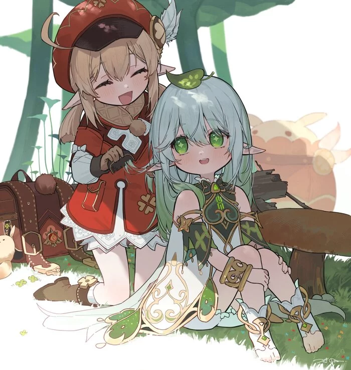 Two elves - Genshin impact, Klee, Kusanali, Art, Loli, Anime art, Anime