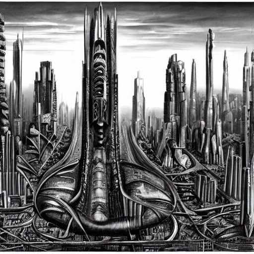 AI draws Giger-style cities of the future - My, Нейронные сети, Stable diffusion, Longpost