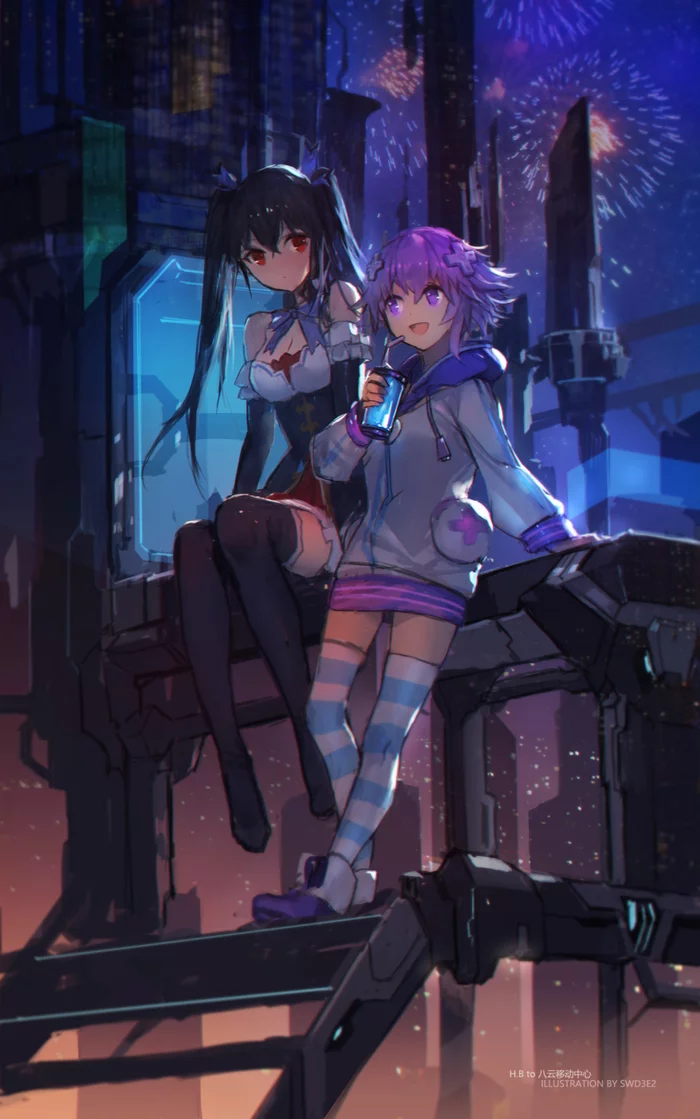 Neptune and Noire - Hyperdimension Neptunia, Neptune, Noire (Black Heart), Anime Art