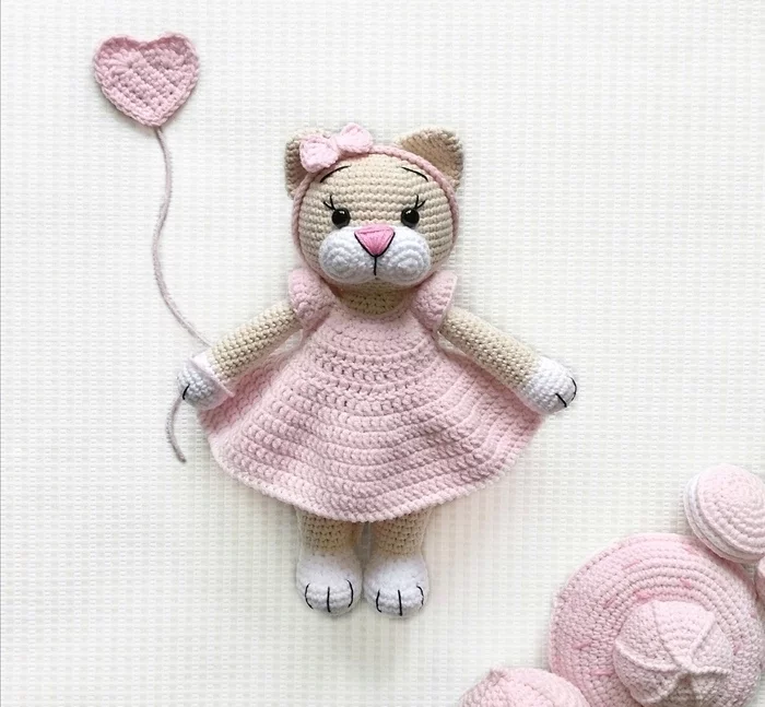 Kitty in a dress - My, Knitted toys, Amigurumi, Crochet, Soft toy, Toys, cat, Needlework without process, Cat lovers, Longpost