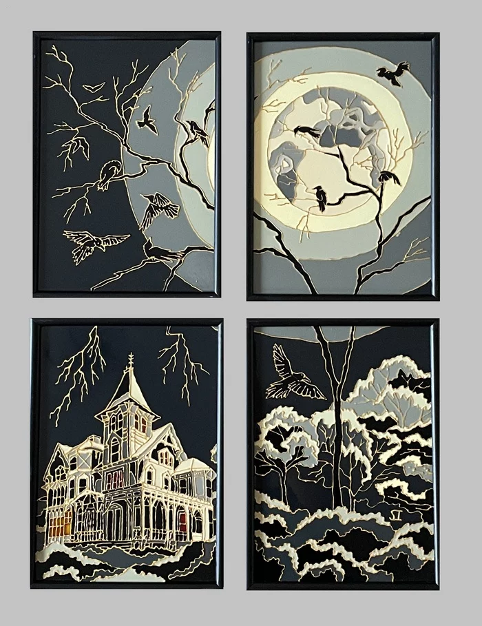 Netflix Style - My, Modern Art, Painting, Stained glass, Gothic, Crow, Full moon, Foreign serials, scary house, Mythology