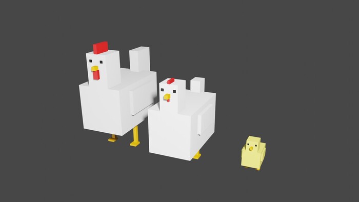 Whole family together - My, 3D modeling, Low poly, Blender, Hen, Rooster, 3D graphics