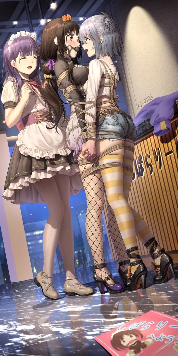 Well Tied Straight Girl Turns Bi) - Anime art, Art, Girls, Anime, Yuri, Shibari, Haneru, Tights, Stockings, Tokinohimitsu